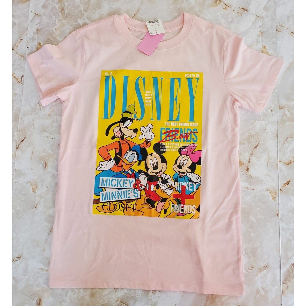 New Women's Mickey's Best Friends Magazine Cover Tee Soft Pink Size XS